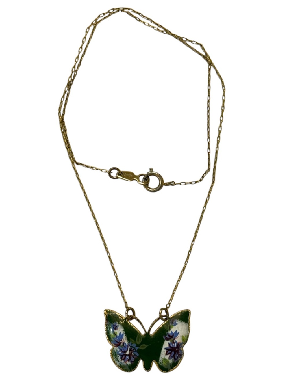 Vogue‎ Vintage Enamel Butterfly 14k Gold Chain Dainty Necklace